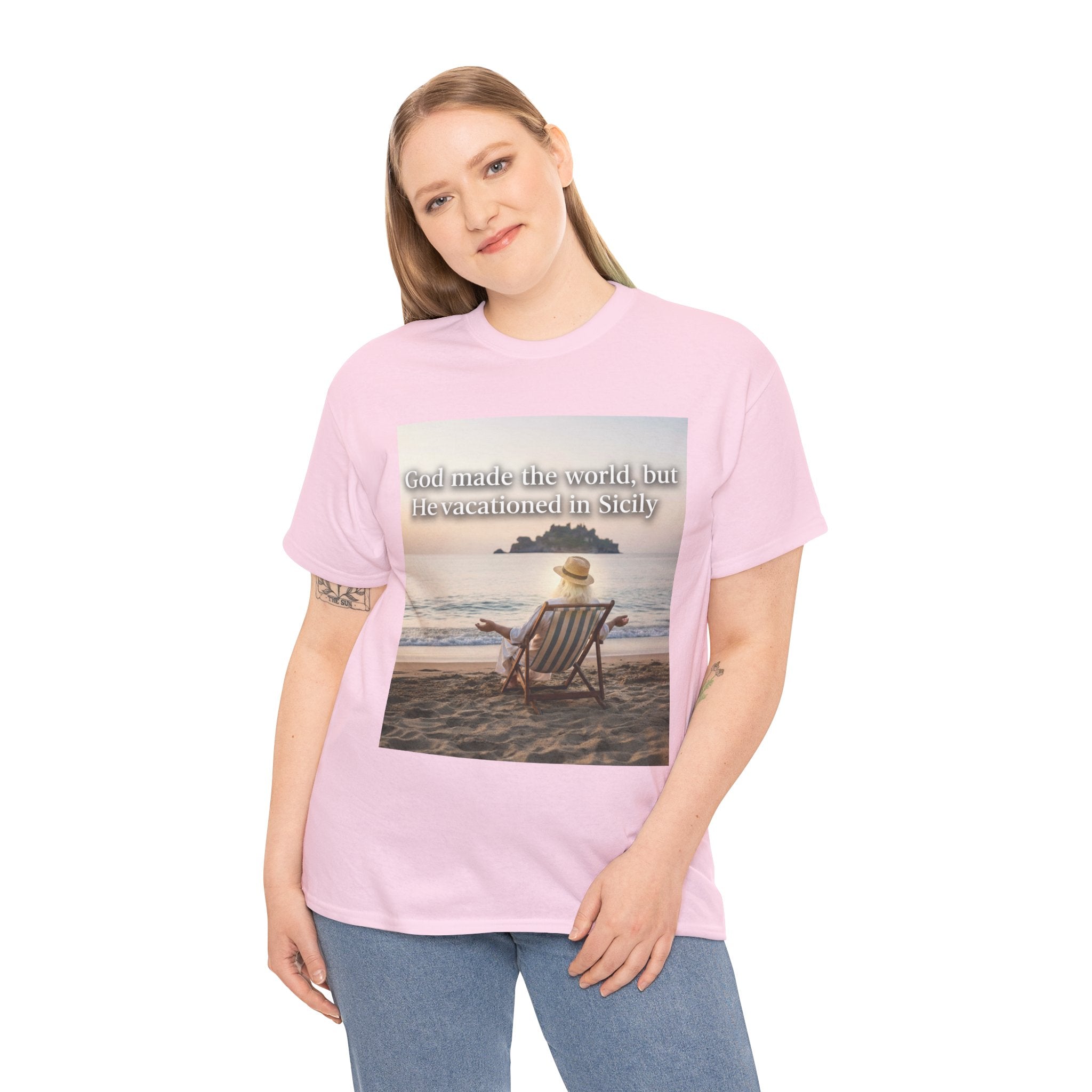 God Vacationed in Sicily Unisex Heavy Cotton Tee