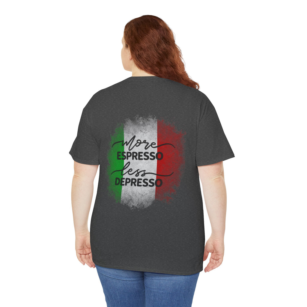 More Espresso Less Depresso Espresso Religion Unisex Heavy Cotton Tee