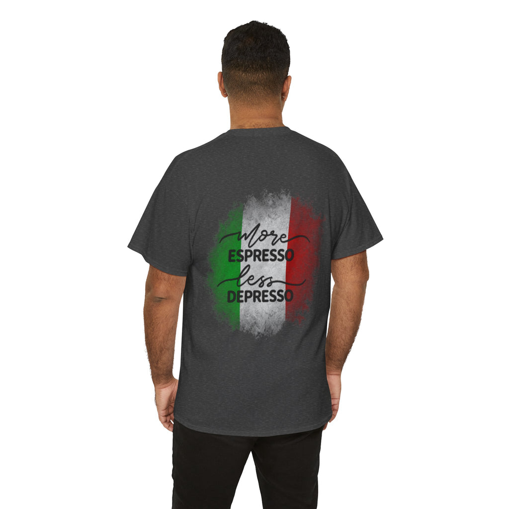 More Espresso Less Depresso Espresso Reactor Core Unisex Heavy Cotton Tee