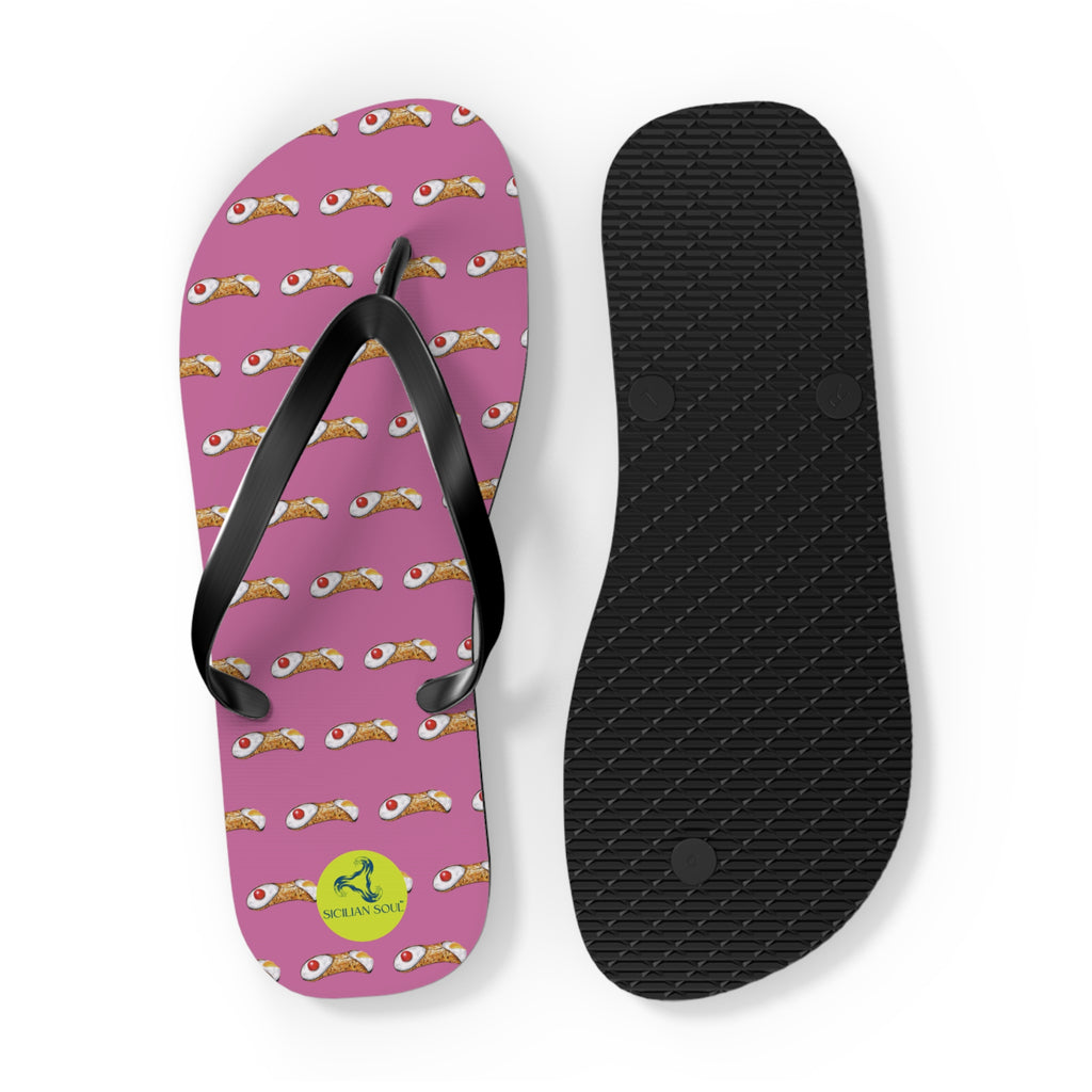 Sicilian Soul Cannoli Fun Graphic Flip Flops for Beach Days Pink
