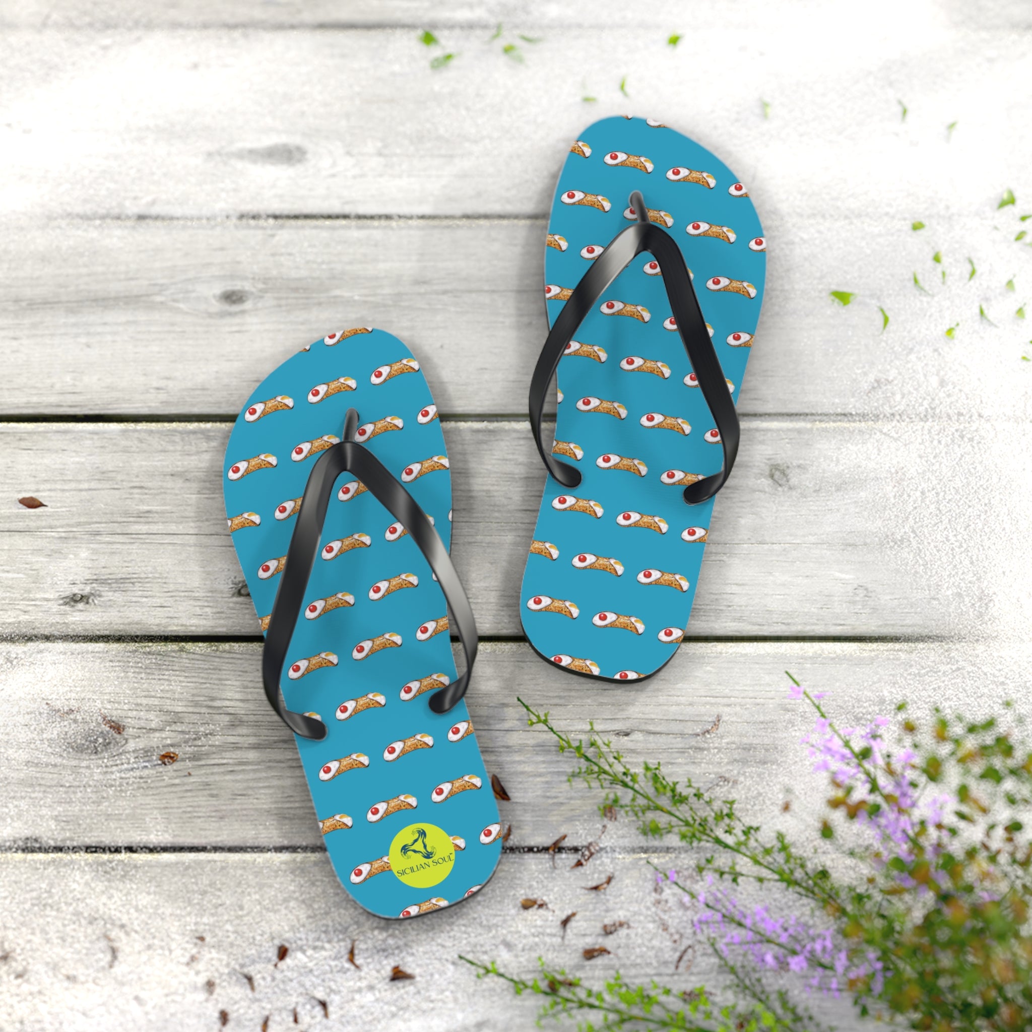 Sicilian Soul Cannoli Fun Graphic Flip Flops for Beach Days