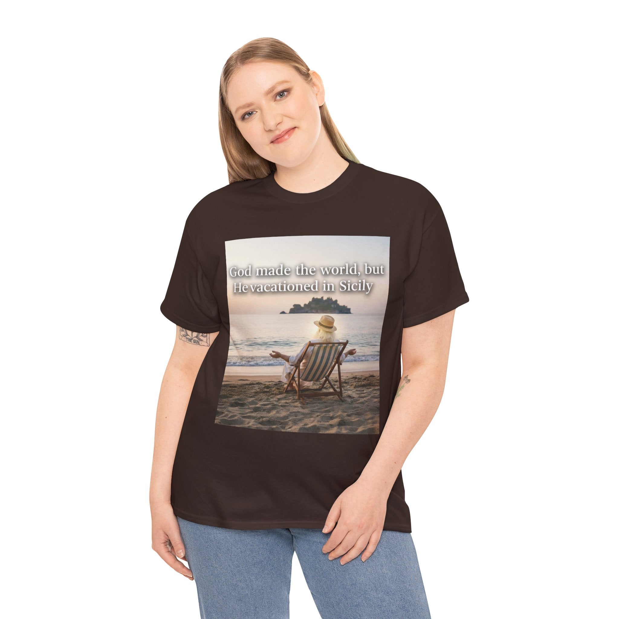 God Vacationed in Sicily Unisex Heavy Cotton Tee