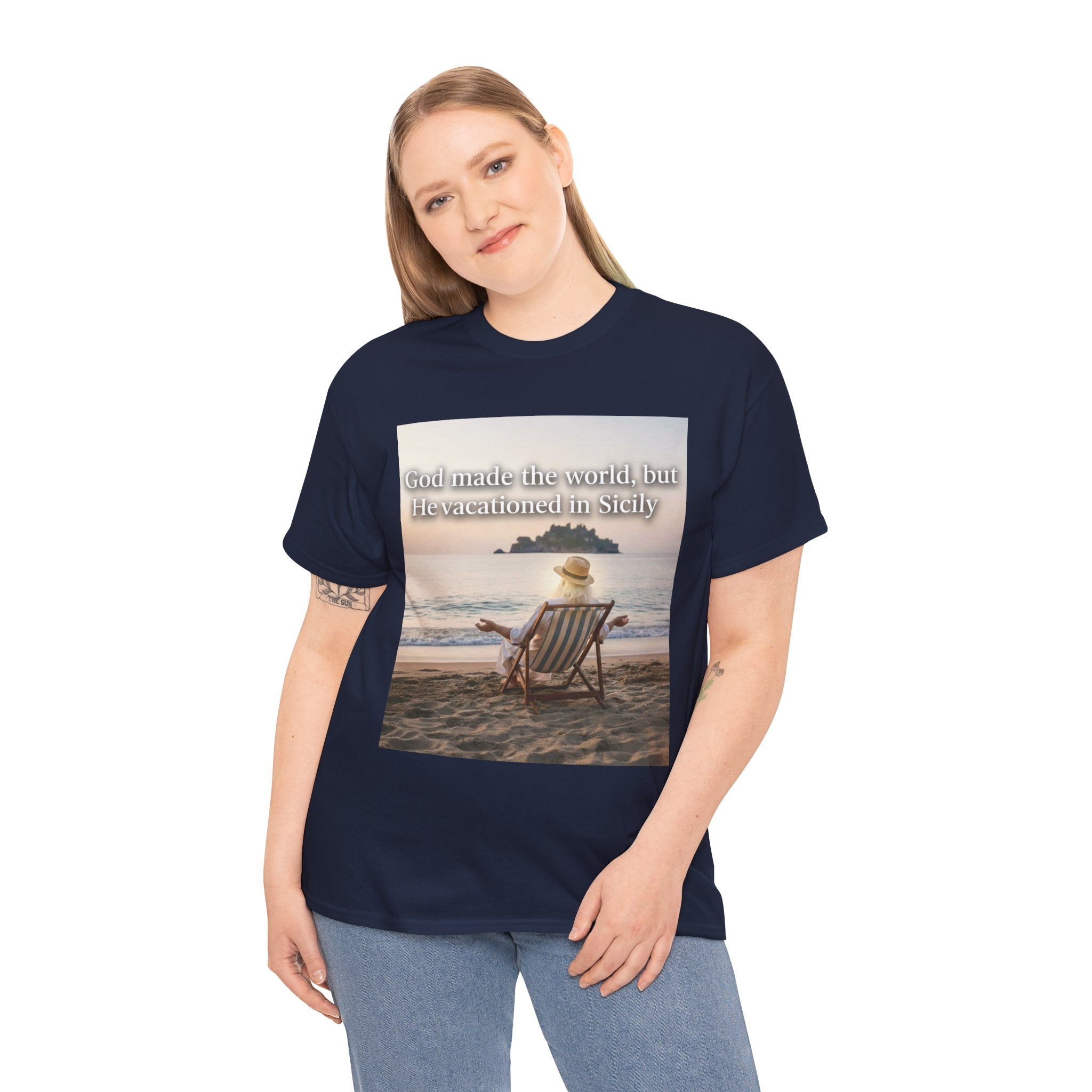 God Vacationed in Sicily Unisex Heavy Cotton Tee