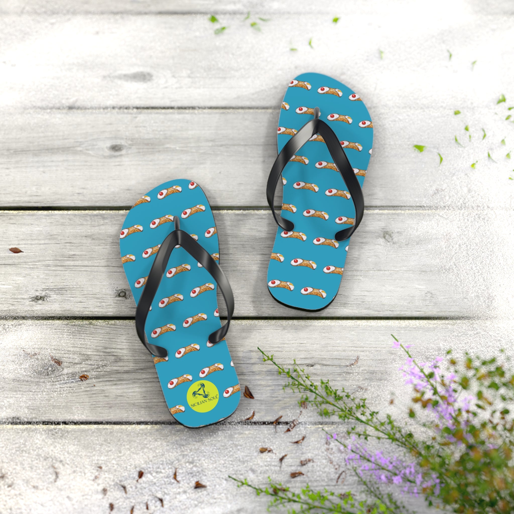 Sicilian Soul Cannoli Fun Graphic Flip Flops for Beach Days