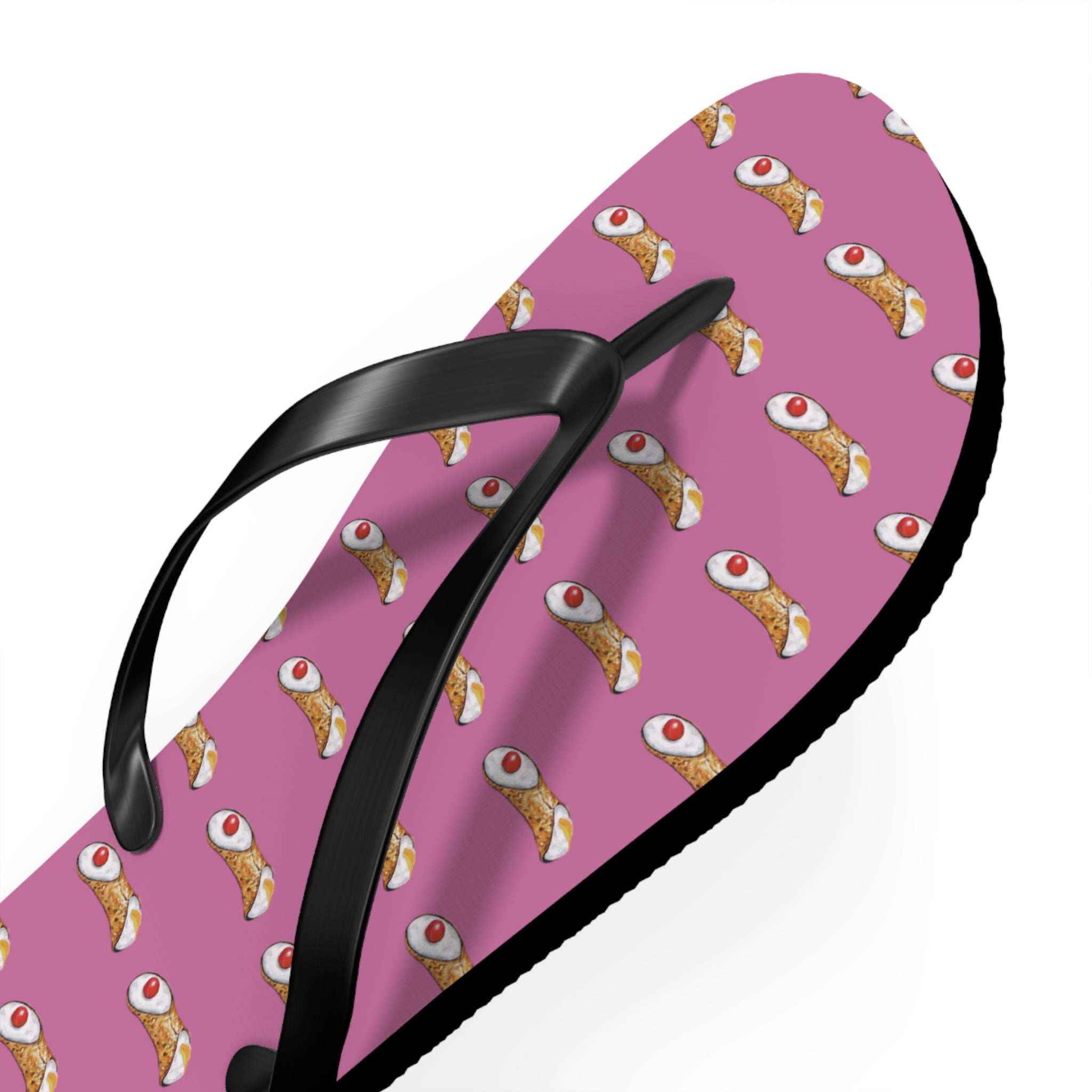 Sicilian Soul Cannoli Fun Graphic Flip Flops for Beach Days Pink