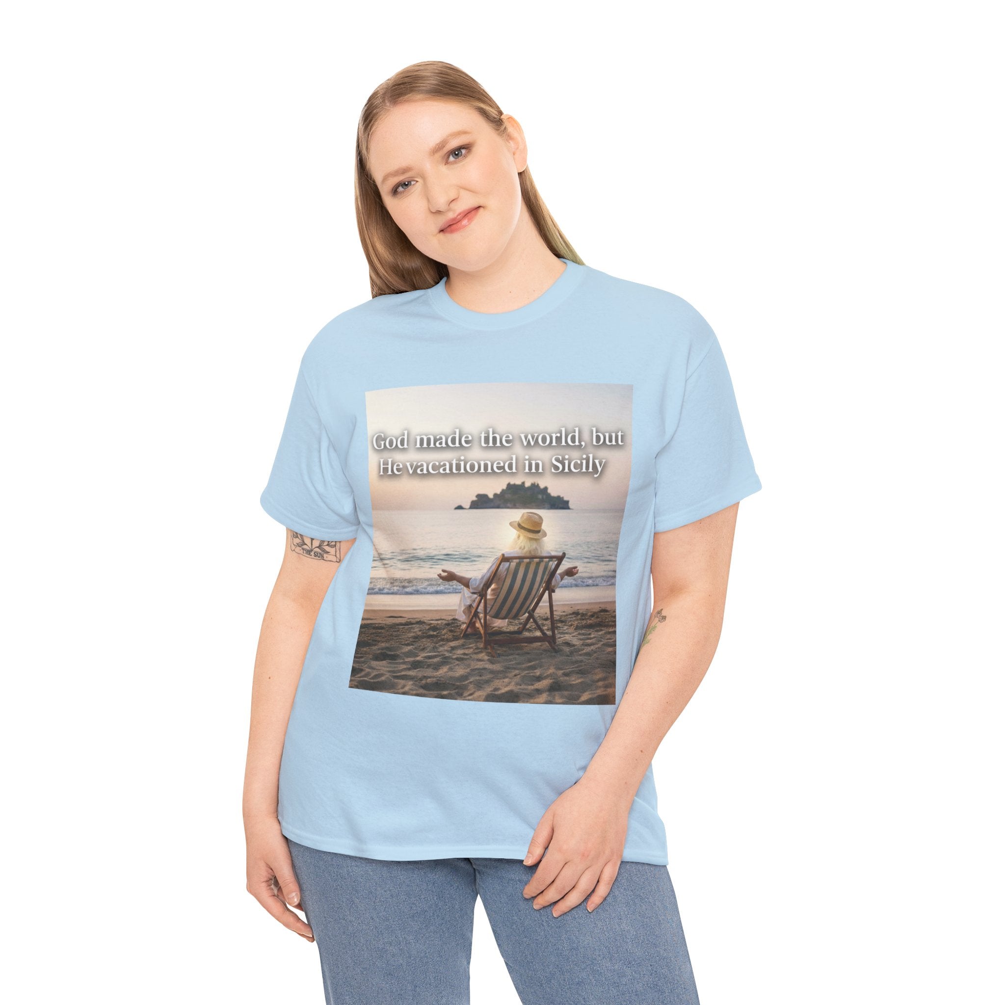 God Vacationed in Sicily Unisex Heavy Cotton Tee