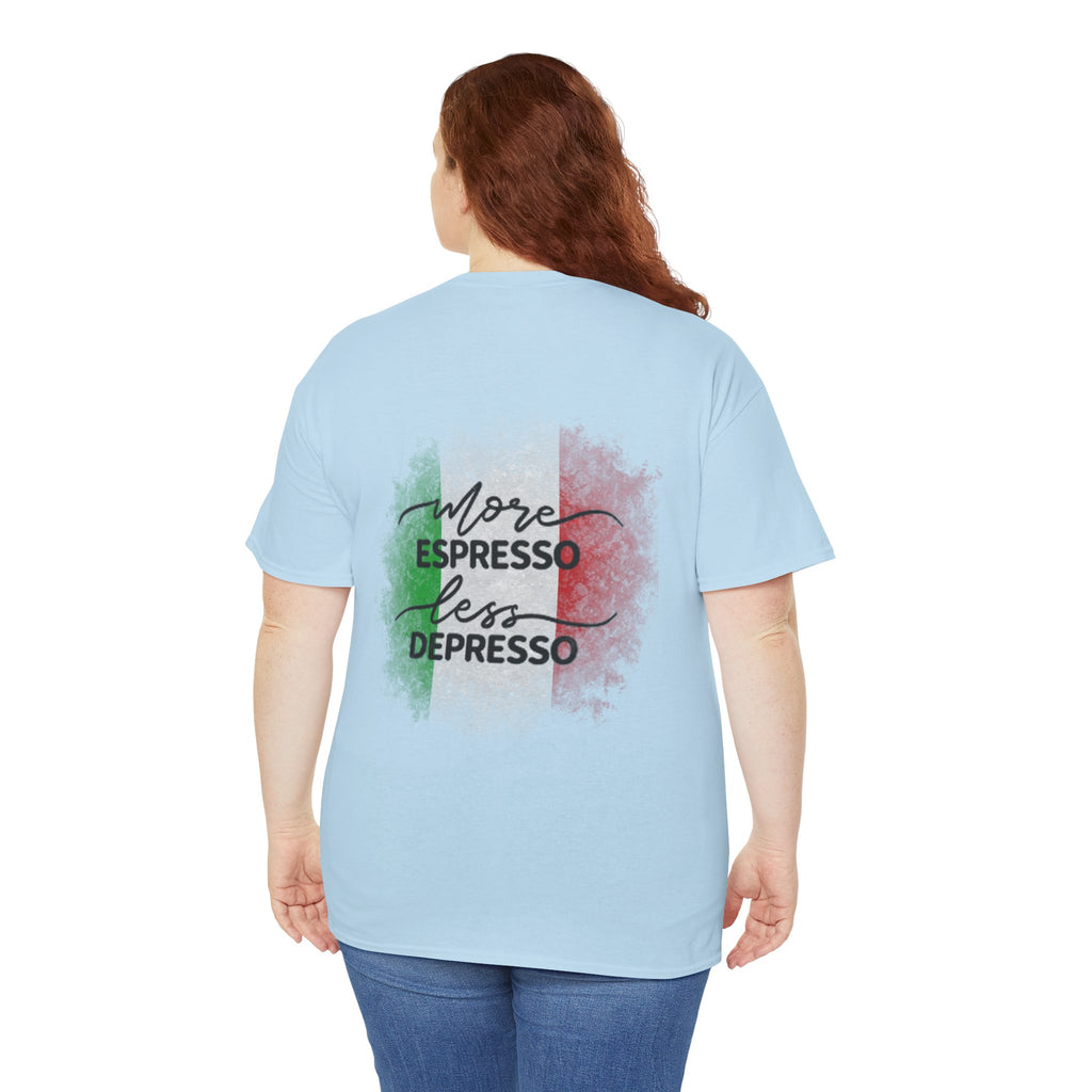 More Espresso Less Depresso Espresso Religion Unisex Heavy Cotton Tee