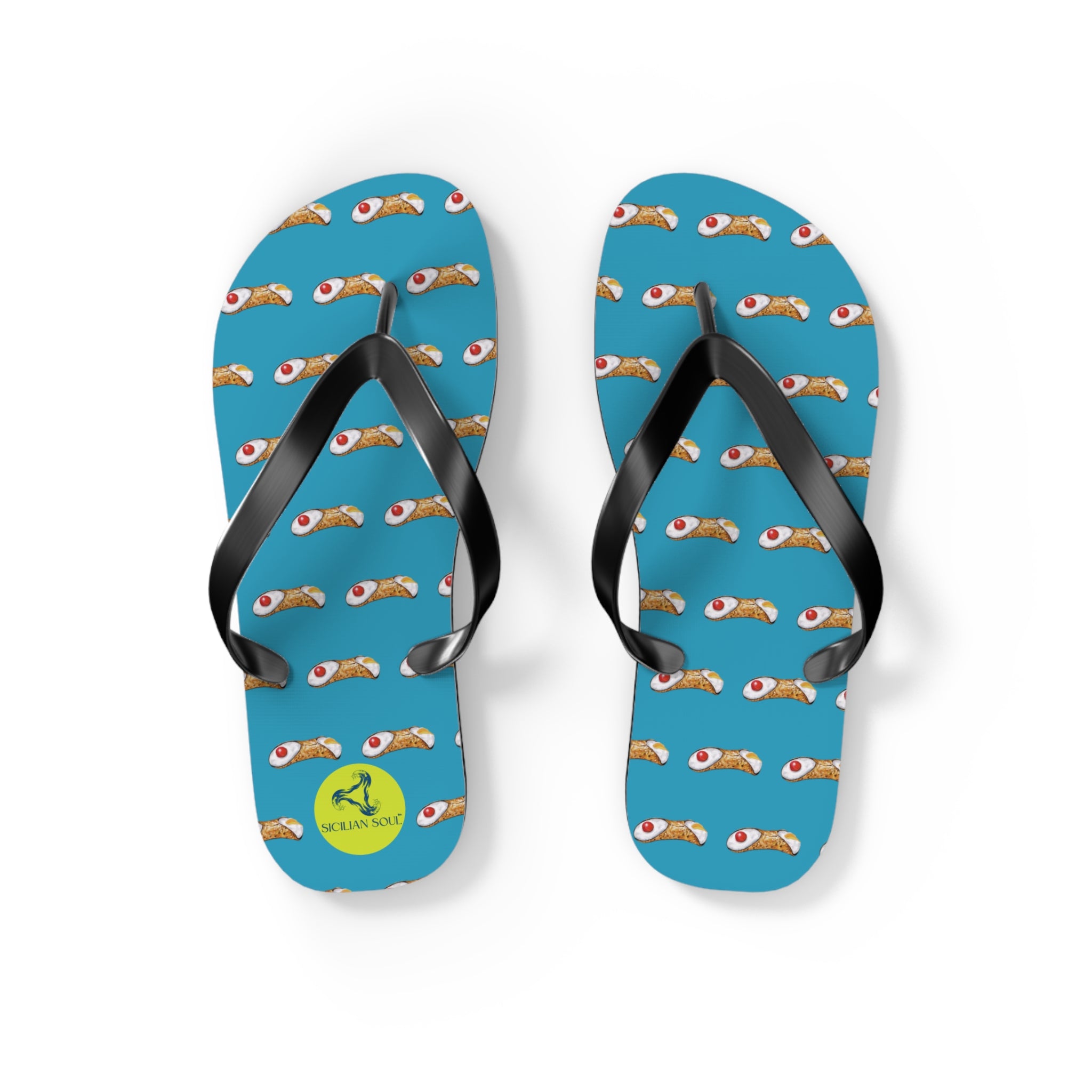 Sicilian Soul Cannoli Fun Graphic Flip Flops for Beach Days