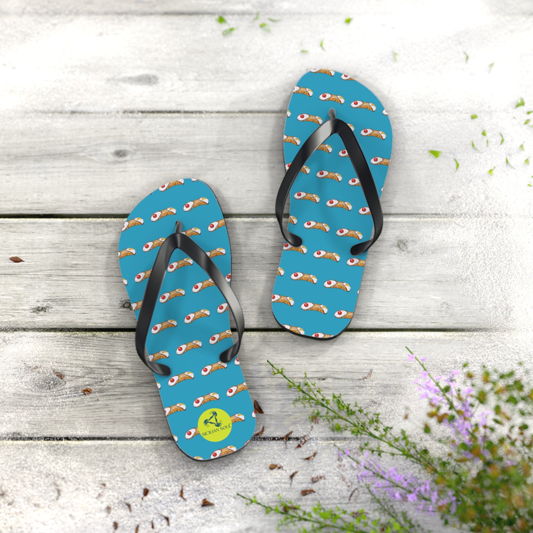 Sicilian Soul Cannoli Fun Graphic Flip Flops for Beach Days
