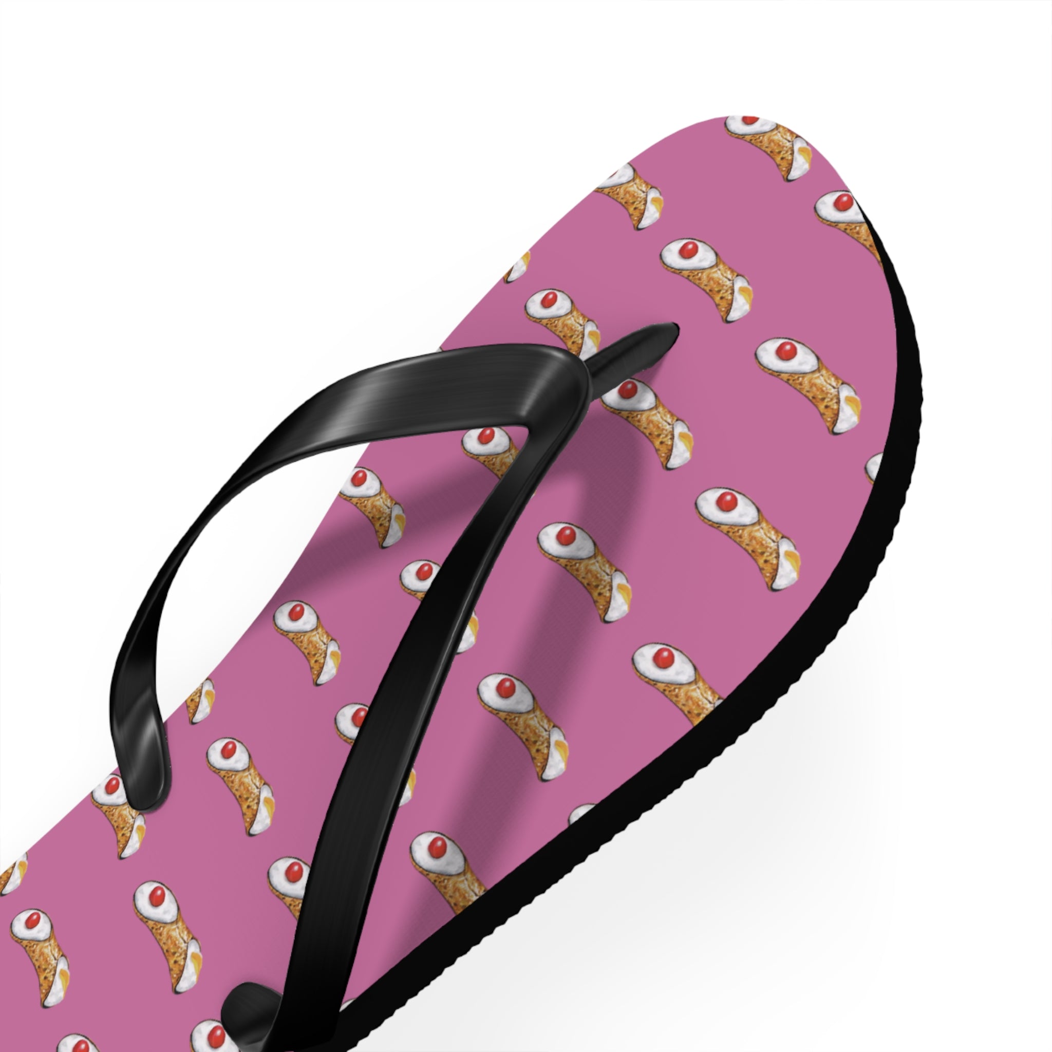 Sicilian Soul Cannoli Fun Graphic Flip Flops for Beach Days Pink