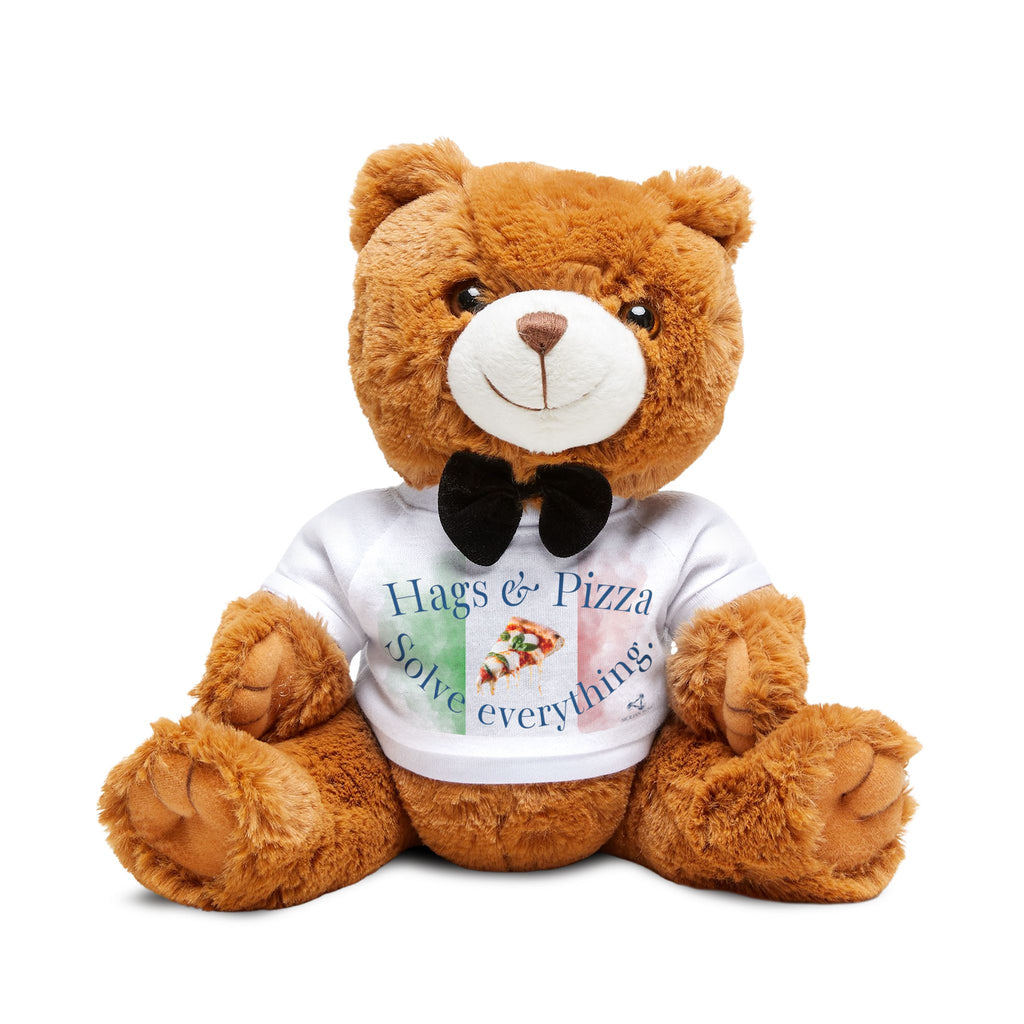 Teddy Bear Plushie, Hugs & Pizza Solve Everything,