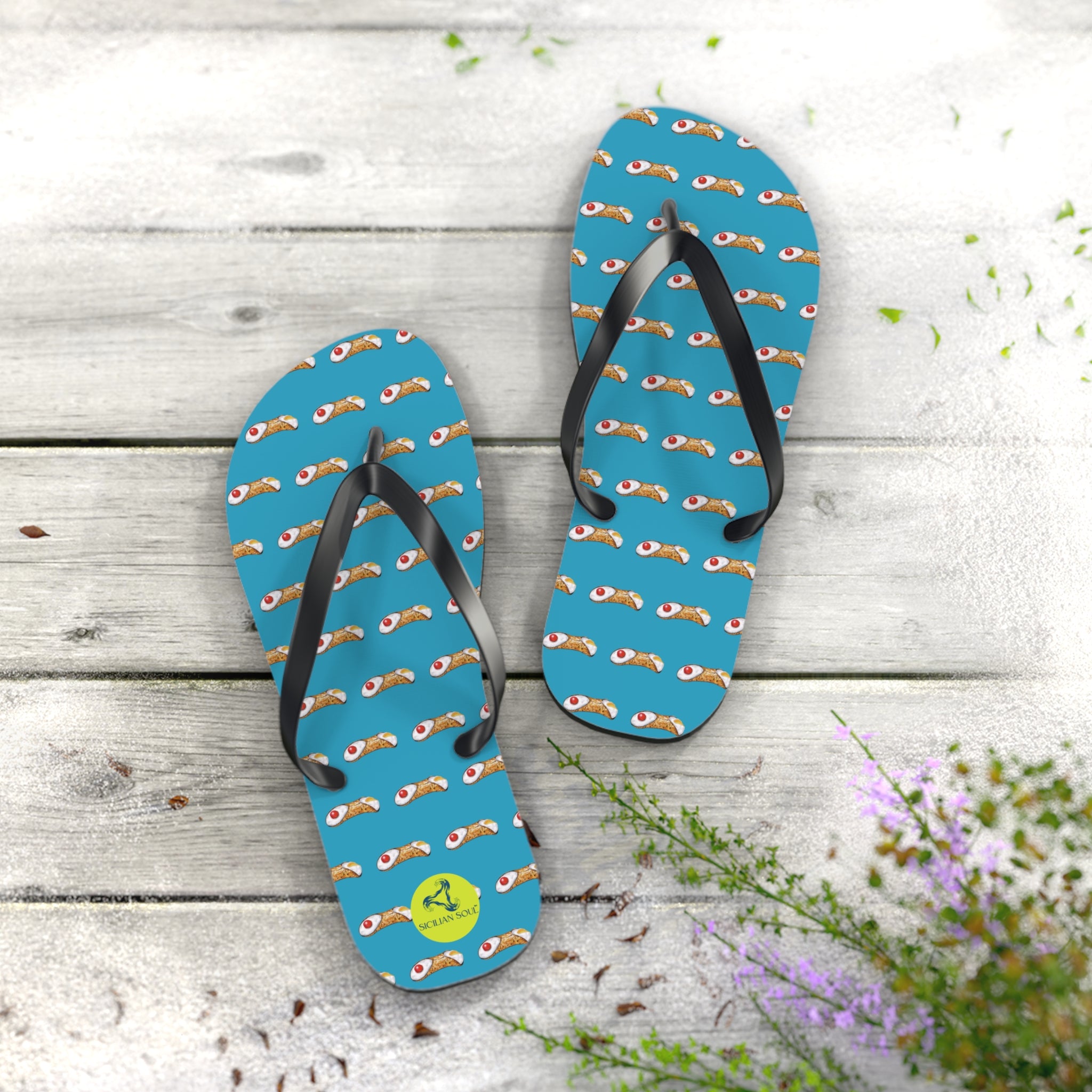 Sicilian Soul Cannoli Fun Graphic Flip Flops for Beach Days