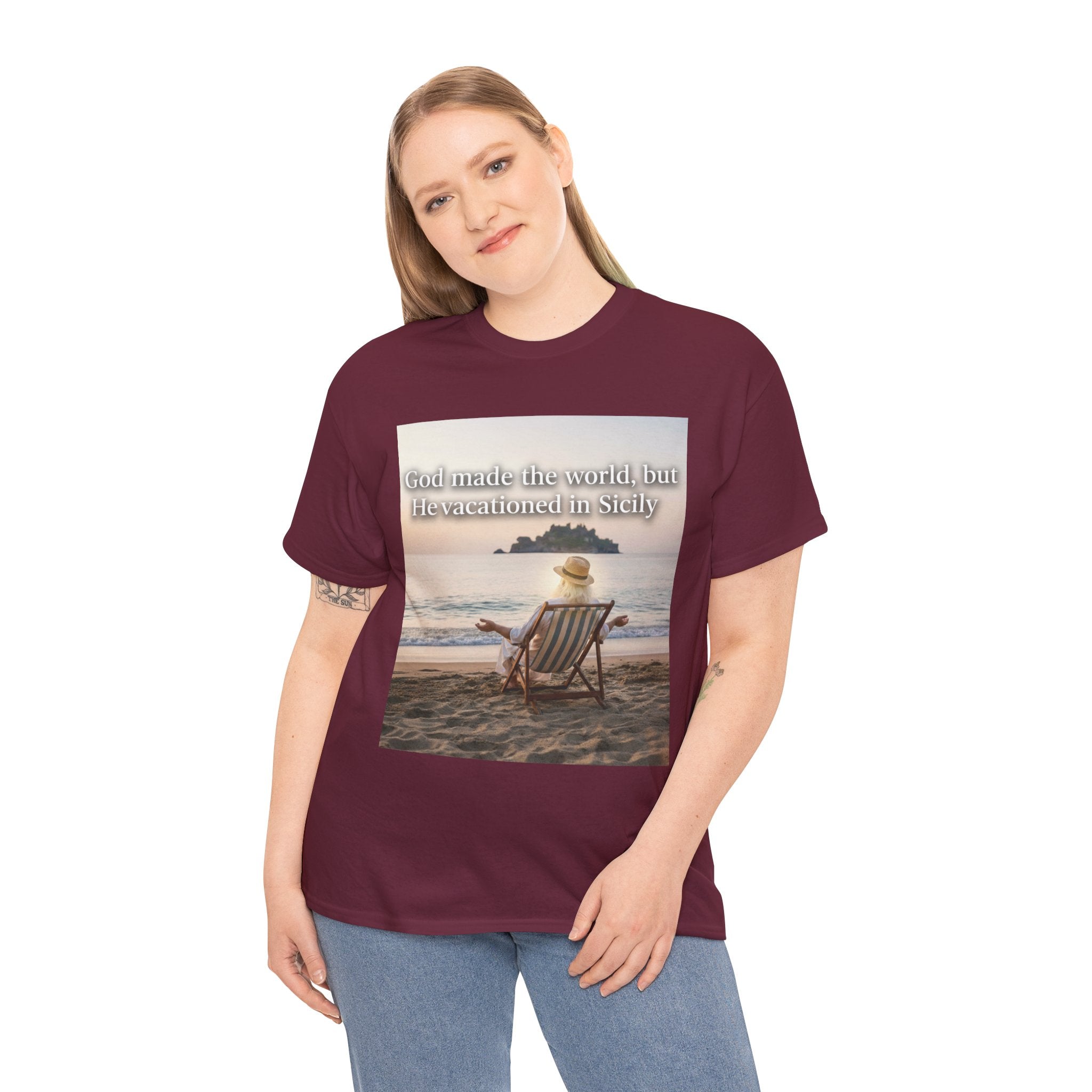 God Vacationed in Sicily Unisex Heavy Cotton Tee