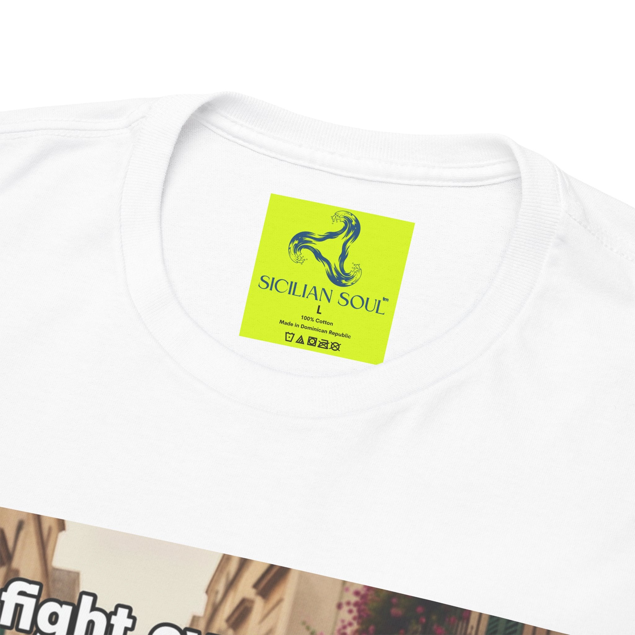 We fight over arancini, not politics. Unisex Heavy Cotton Tee