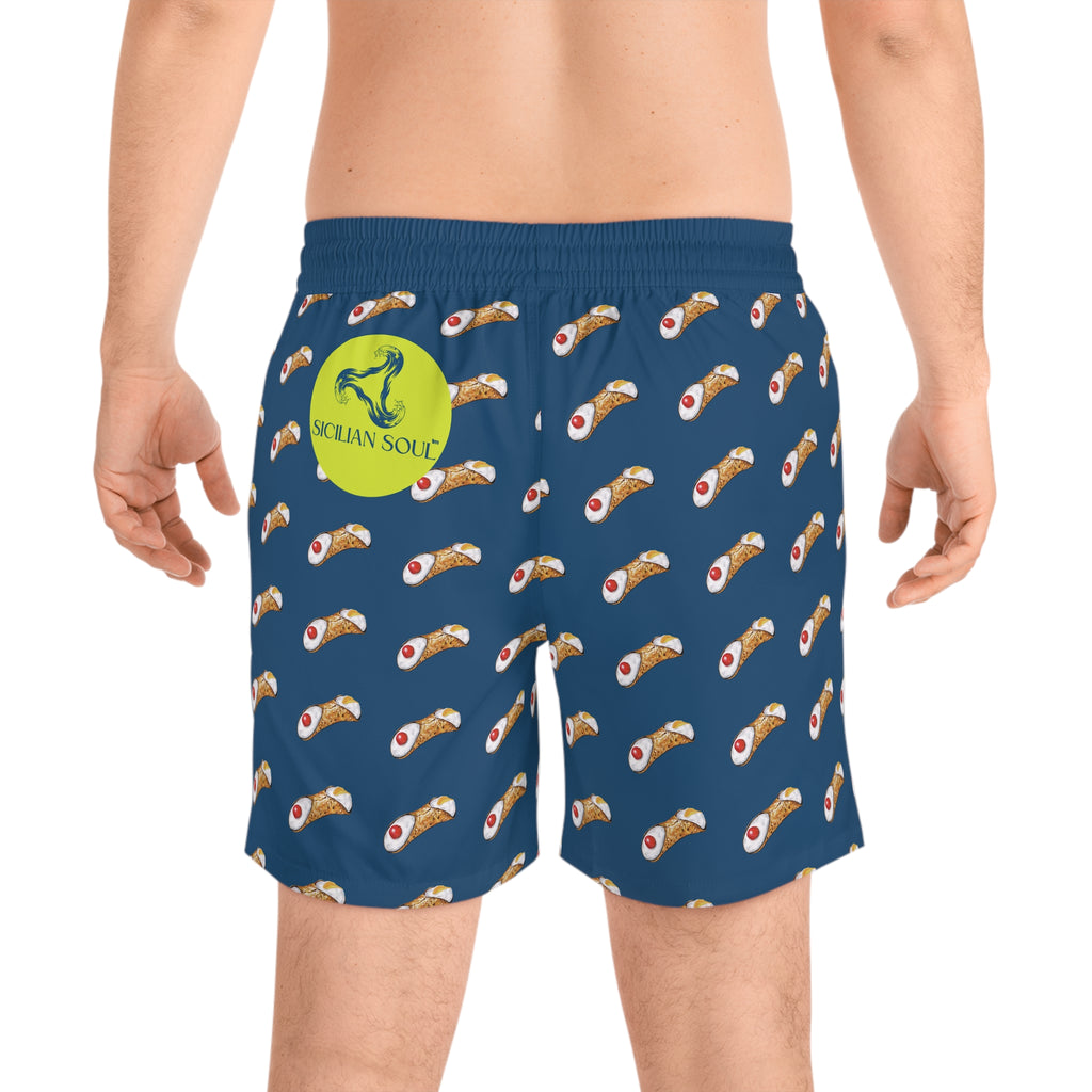 Cannoli Print Swim Shorts, Fun Beachwear for Summer Vibes, Men's Swim Trunks, Vacation Essentials, Pool Party Attire, Unique Swimwear