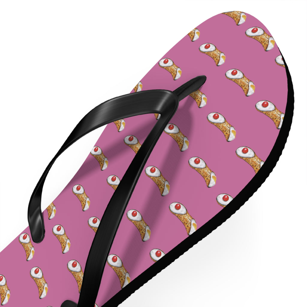 Sicilian Soul Cannoli Fun Graphic Flip Flops for Beach Days Pink