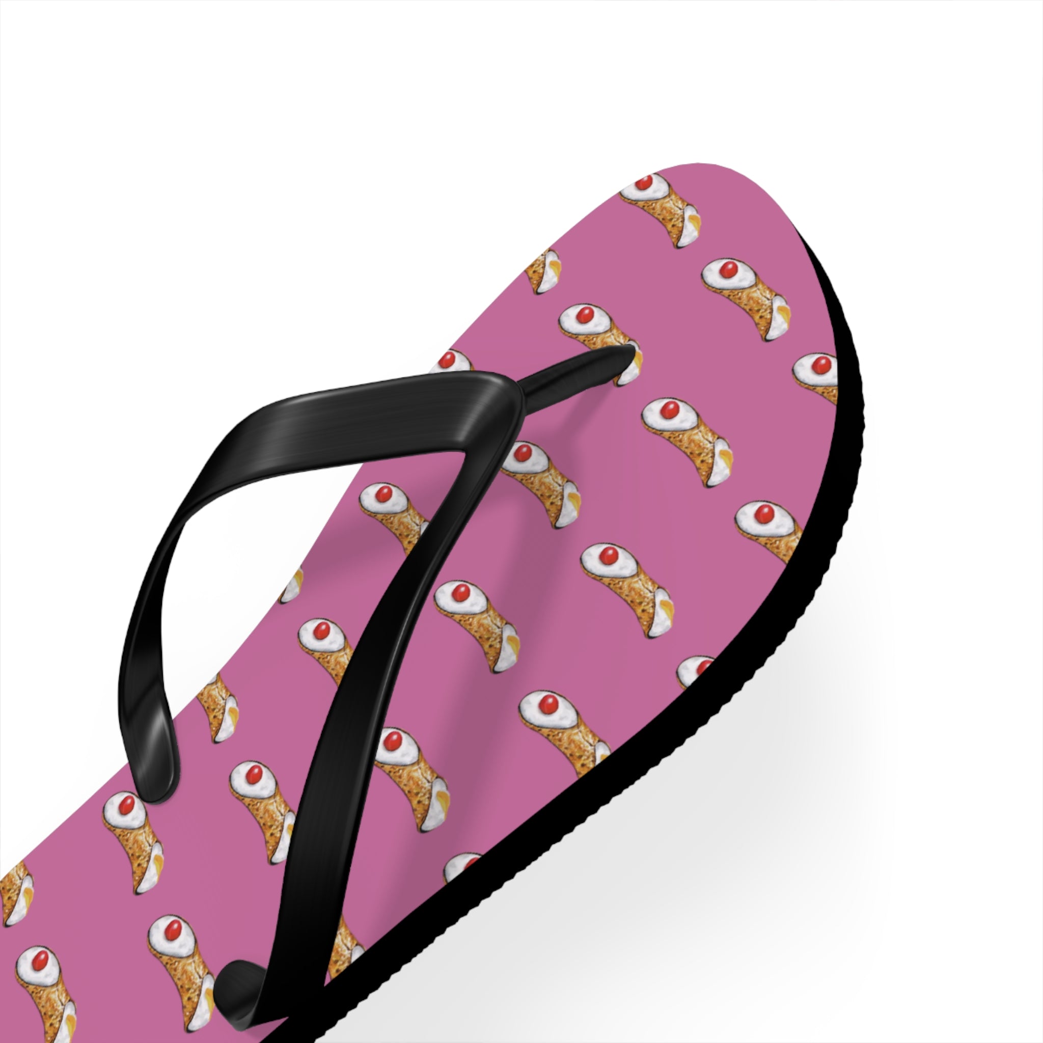 Sicilian Soul Cannoli Fun Graphic Flip Flops for Beach Days Pink