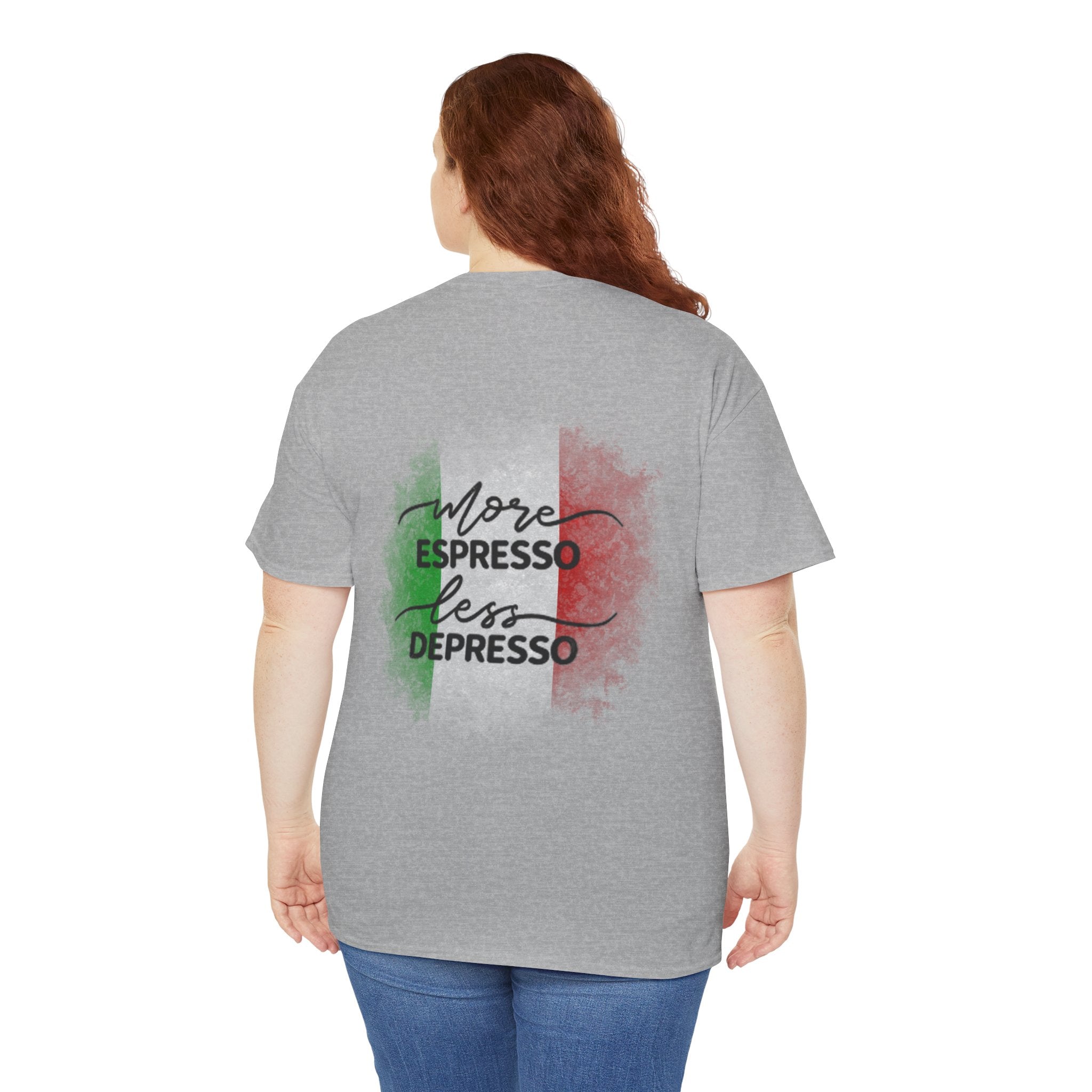 More Espresso Less Depresso Espresso Religion Unisex Heavy Cotton Tee