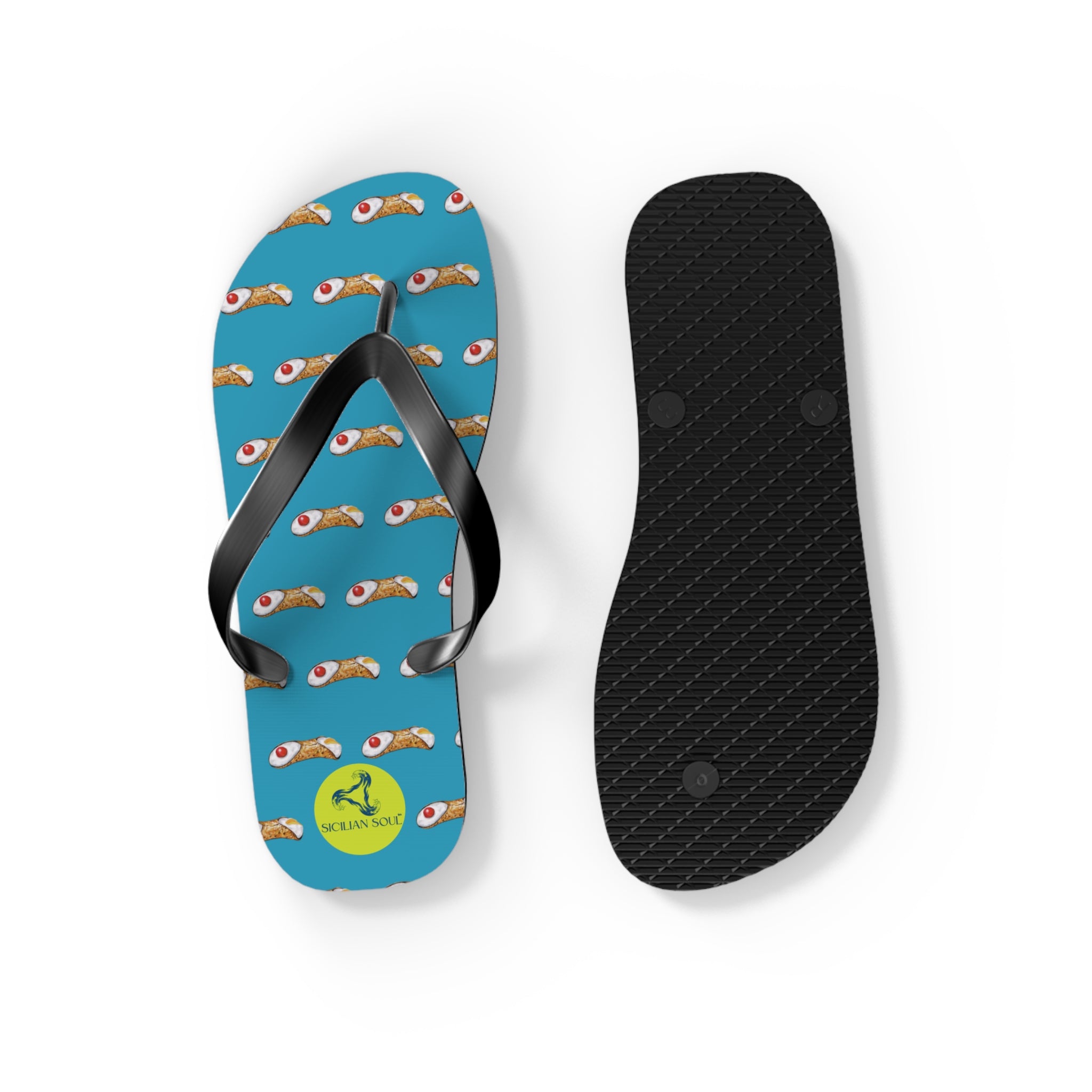 Sicilian Soul Cannoli Fun Graphic Flip Flops for Beach Days